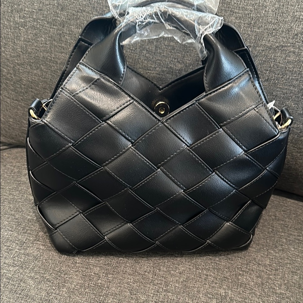 Elegant Black Woven Faux leather PU Shoulder Bag
NWOT